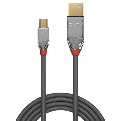 Lindy 36630 0.5m USB 2.0 Type A to Mini-B Cable, Cromo Line