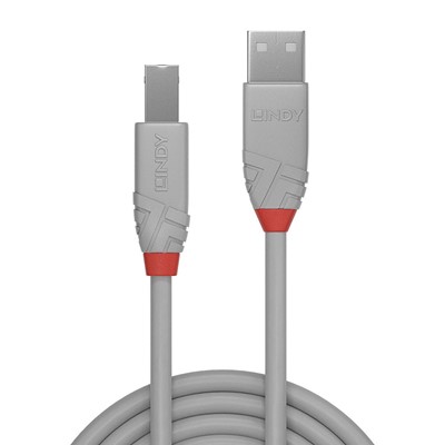 Lindy 36681 0.5m USB 2.0 Type A to B Cable, Anthra Line, Grey