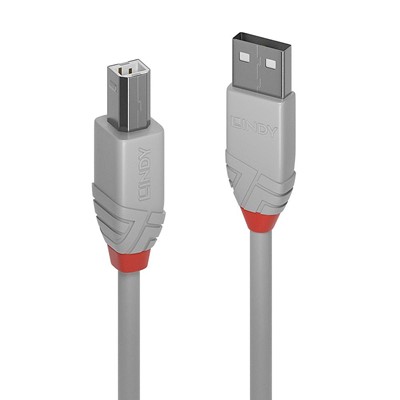 Lindy 36685 5m USB 2.0 Type A to B Cable, Anthra Line, Grey