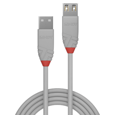 Lindy 36710 0.2m USB 2.0 Type A Extension Cable, Anthra Line, Grey