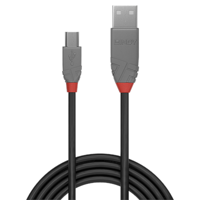 Lindy 36720 0.2m USB 2.0 Type A to Mini-B Cable, Anthra Line