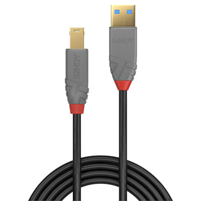 Lindy 36743 3m USB 3.2 Type A to B Cable, 5Gbps, Anthra Line