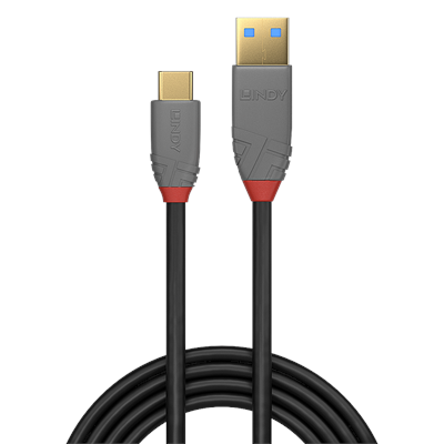 Lindy 36910 0.5m USB 3.2 Type A to C Cable, 10Gbps, 5A, PD, Anthra Line