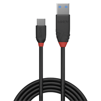 Lindy 36915 0.5m USB 3.2 Type A to C Cable, 10Gbps, Black Line