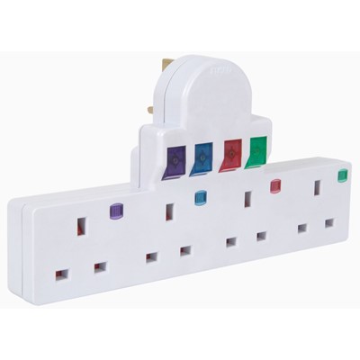 Plug-in 4 way mains adaptor with surge protection