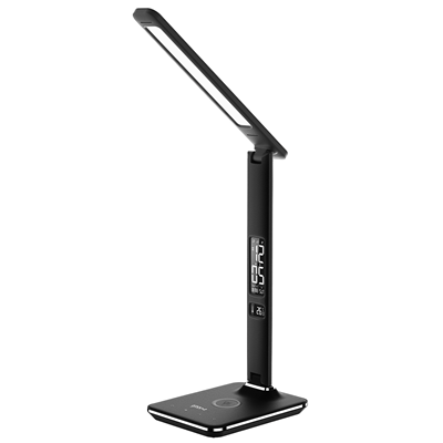 Groov-e Ares LED Desk Lamp with Wireless Charging Pad & Clock - Black