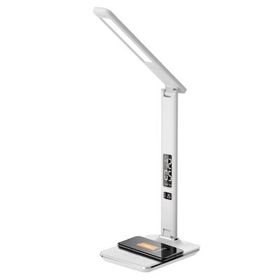 Groov-e Ares LED Desk Lamp with Wireless Charging Pad & Clock - White