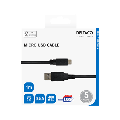 DELTACO USB 2.0 Type A - Micro-B USB